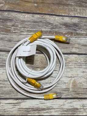 (2 Pack) Cat 5 White Ethernet Cable with Yellow RJ45 Connectors